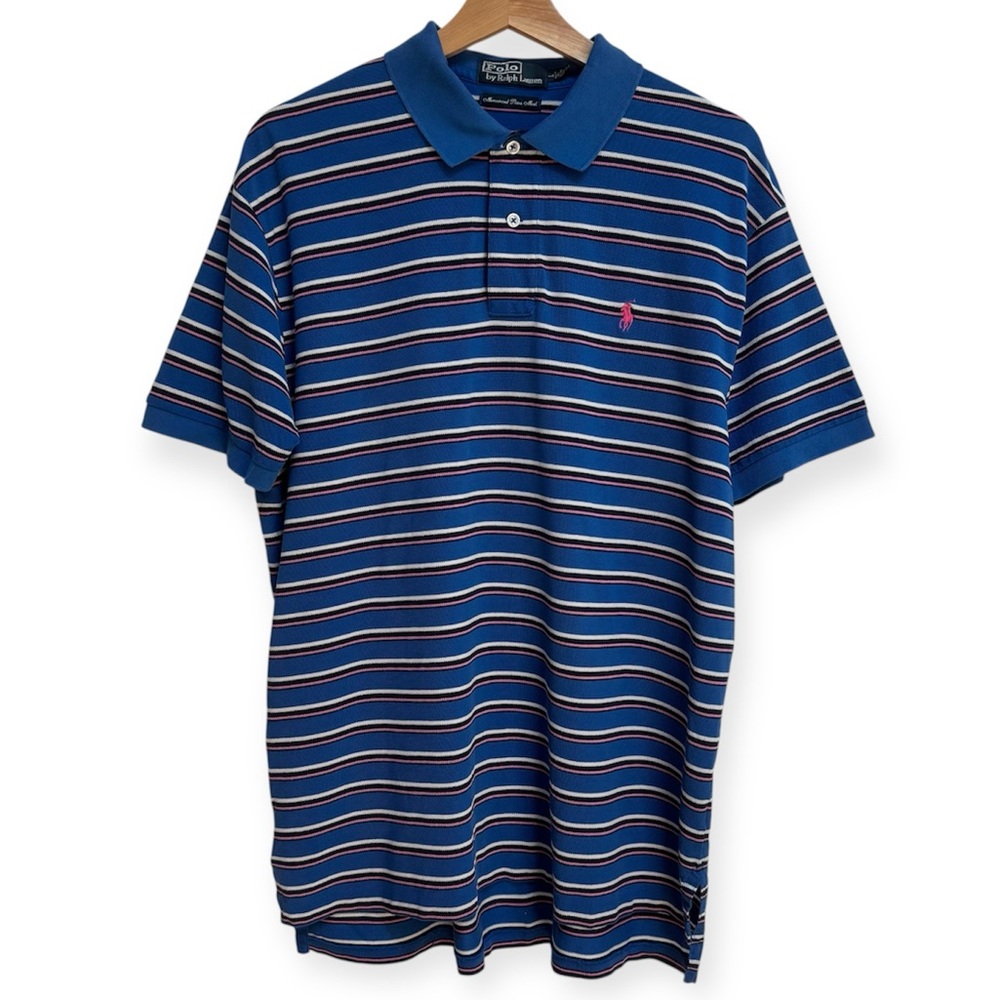 Polo By Ralph Laure‎ Striped Embroidered Pony Logo Pima Cotton Polo Shirt Large